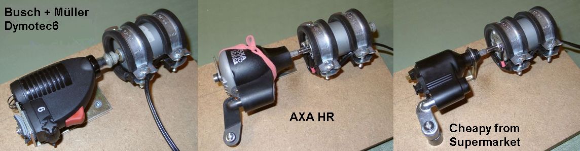 Experimental setup with various dynamos